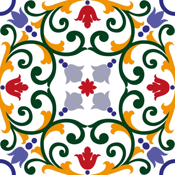 Beautiful Colorful Ornament Italian Tile Seamless Pattern — Stock Vector