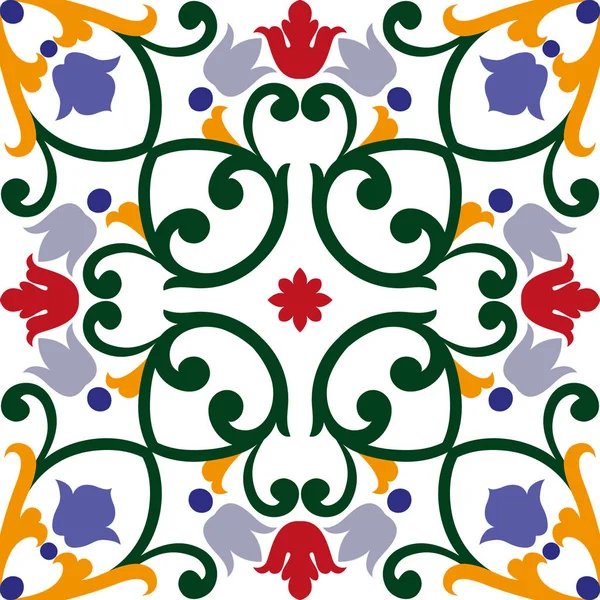 Гарний Барвистий Орнамент Італійській Плитці Безшовний Візерунок — стоковий вектор