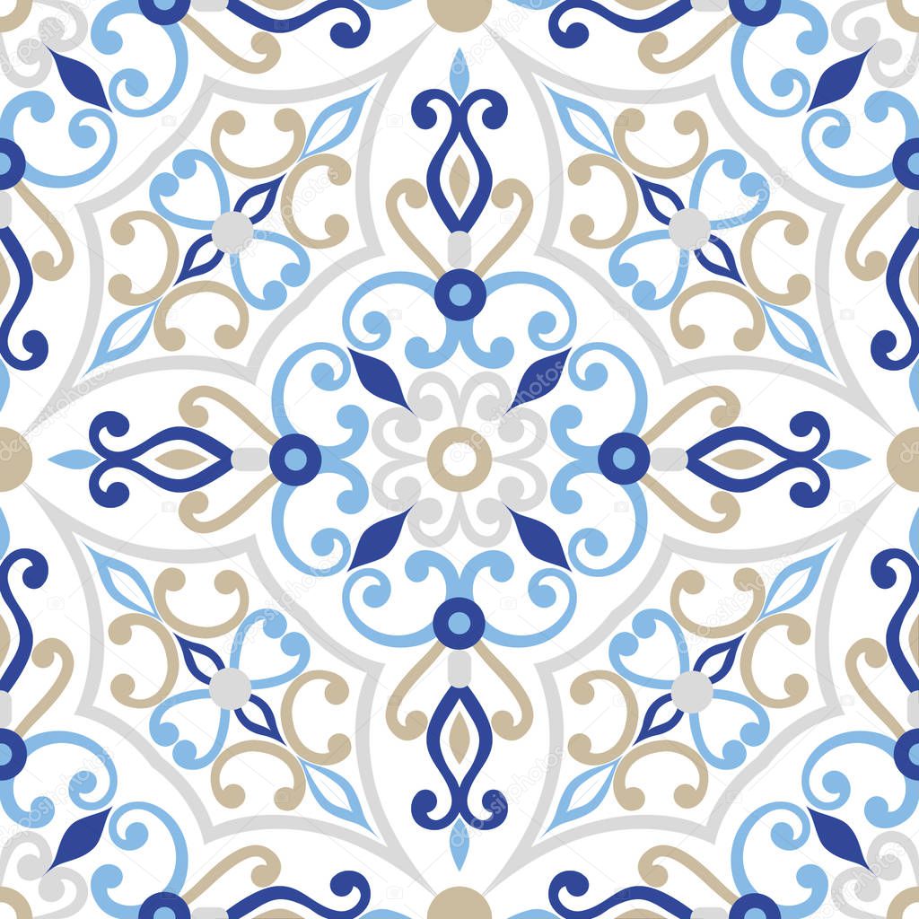 beautiful colorful ornament on Italian tile, seamless pattern