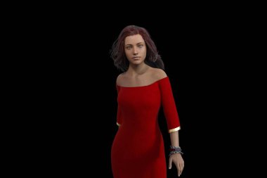 İki nokta lamba altında Kırmızı Elbise Redhead