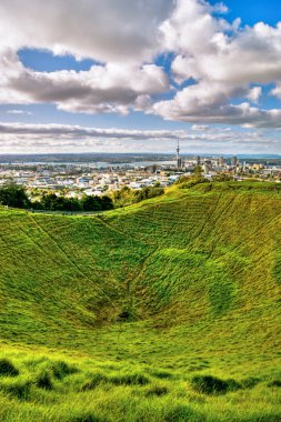 Eden Dağı (Maungawhau) volkanik koni krater ve Auckland Cityand Waitemata Limanı'nın süpürme panorama üzerinde zirve. Mt Eden, Auckland City, Auckland City District, Auckland Region, Yeni Zelanda