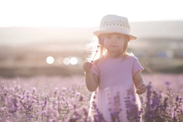 Cute Baby Girl Year Old Wearing Straw Hat Stylish Dress — Stock Photo, Image