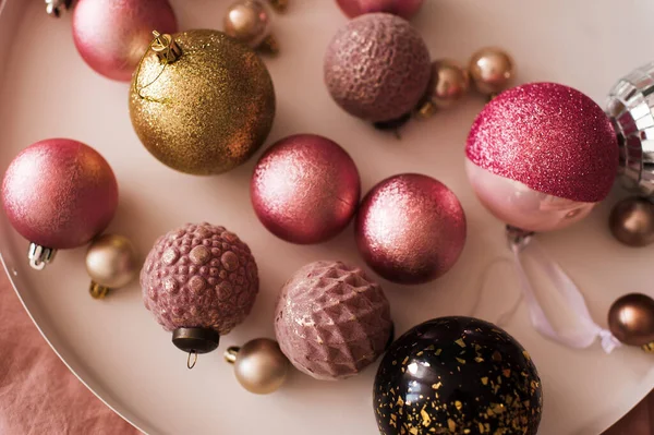 Décorations Noël Avec Des Paillettes Surface Brillante Gros Plan Vue — Photo
