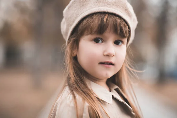 Stylish Cute Blonde Baby Girl Year Old Wearing Autumn Coat — Stock Photo, Image