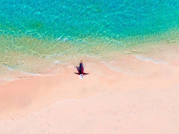 Lombok Indonesia September 2018 Woman Pink Beach Lombok — 图库照片