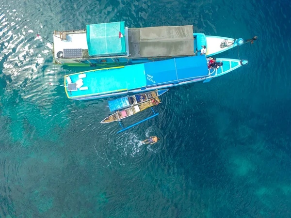 Vue Aérienne Des Bateaux Près Île Komodo Indonésie — Photo