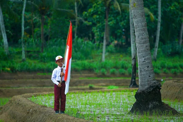 Bali Indonézia Augusztus 2020 Student Flapper Indonéz Zászló Indonézia Függetlenségi — Stock Fotó