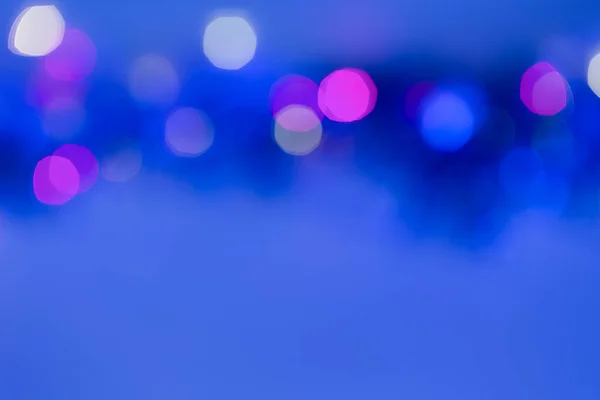 Bokeh Sfondo Blu Con Luci Luminose Rotonde Arredamento Festivo Luce — Foto Stock