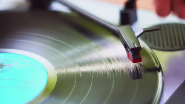 Turntable Man Using Vinyl Record System Manually — Stock Video