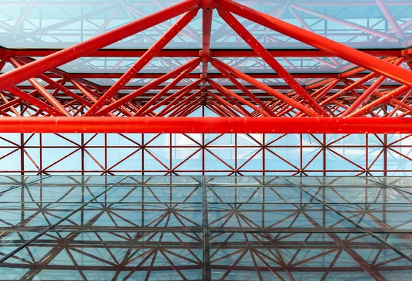 The urban abstract red steel structure of the office building — Stock Photo, Image