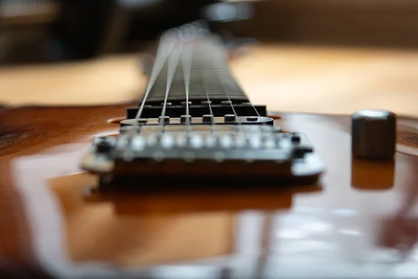 view of the guitar from the pickup and strings side