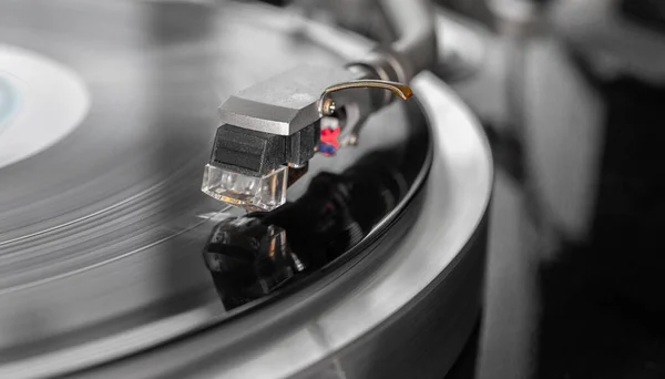 Phono Capsule Head Reading Turntable Spinning Close Turntable Vinyl Stylus — Stock Photo, Image