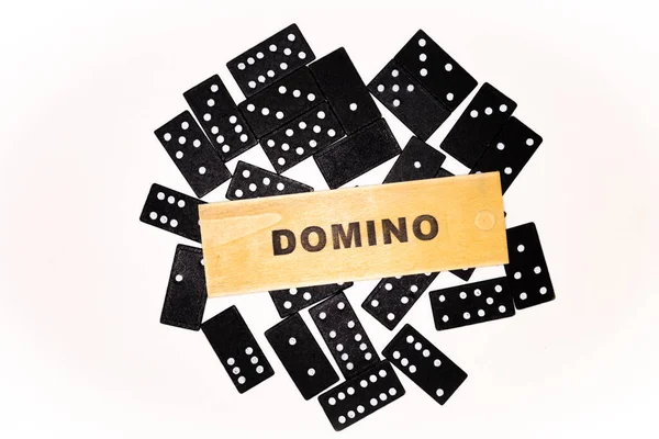 Svart Domino Bitar Isolerad Vit Bakgrund — Stockfoto