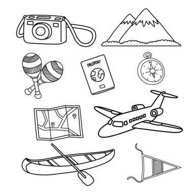 Seyahat ve tatil doodle seti 