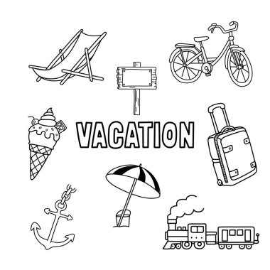 Seyahat ve tatil doodle seti 