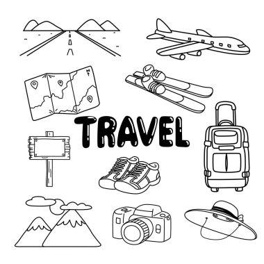 Seyahat ve tatil doodle seti 