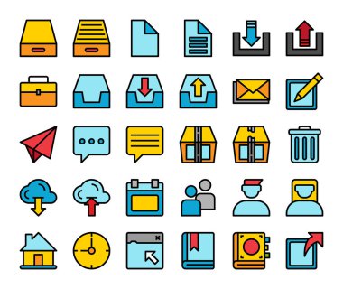 İş bağlantıları, ofis iletişimi düz çizgi simgeleri ayarlandı