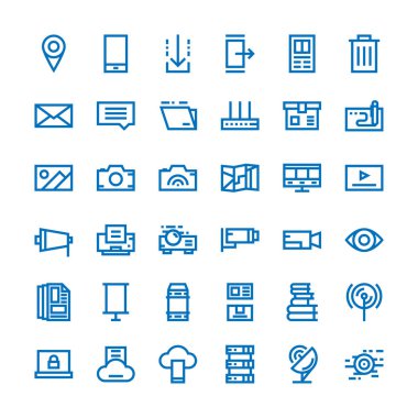 çevrimiçi ve ortam ince çizgi simgeleri ayarlandı