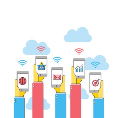 internet sosyal netwprk kavramı, el akıllı telefon busines tutarak