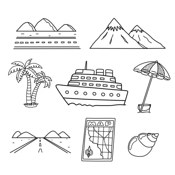 Reise Und Urlaub Doodle Set — Stockvektor