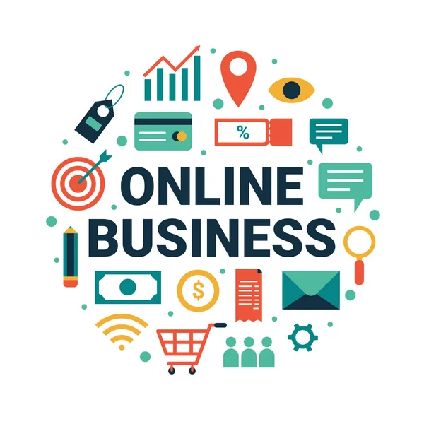 Online Business Marketing Flat Icons — ストックベクタ