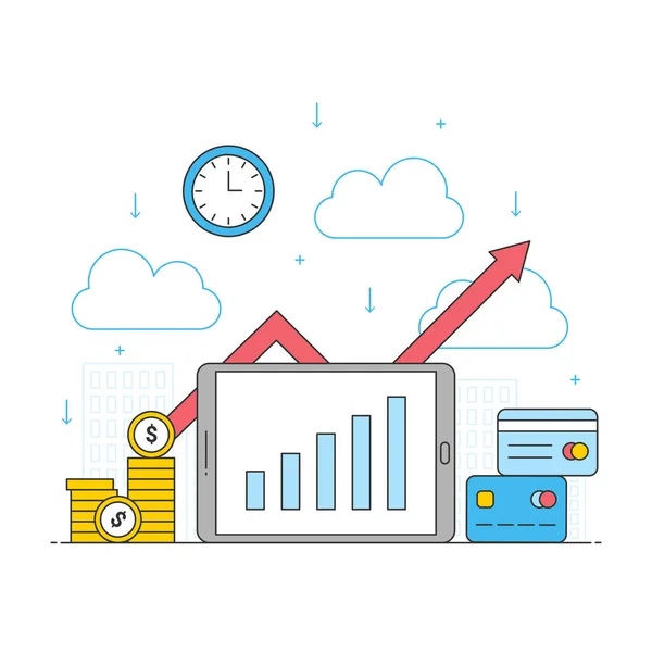 Elementos Negocio Finanzas Línea Con Tableta — Archivo Imágenes Vectoriales