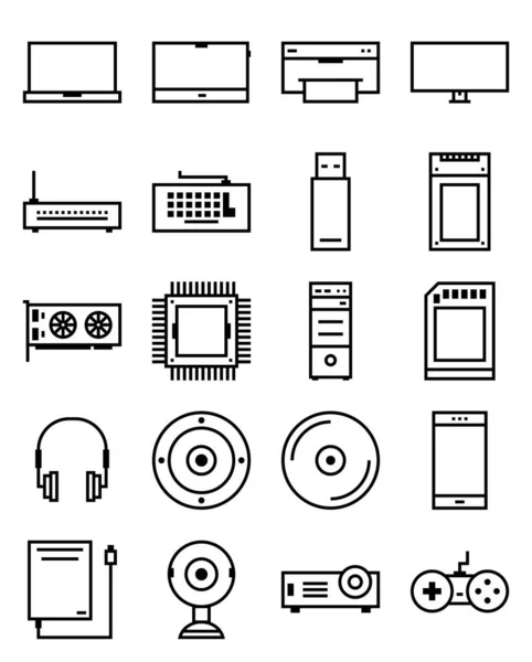 Esquema conjunto de iconos del ordenador — Vector de stock