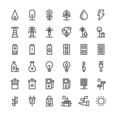 Ekoloji sistemi ince çizgi simgeleri ayarlandı