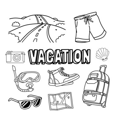 Seyahat ve tatil doodle seti 