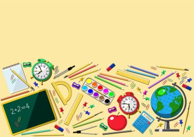 Bej arka plandaki okul malzemeleri metniniz için hazır