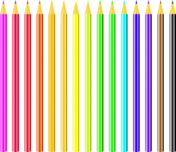 Rainbow Color Pencils Vector Collection Isolated White Background — Stock Vector