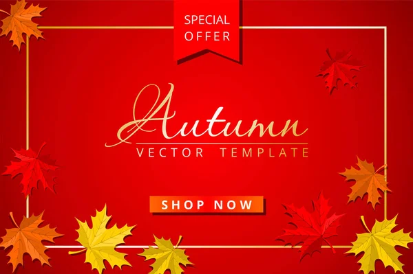 Autumn Sale Special Offer Web Banner Template Red Background Maple — Stock Vector
