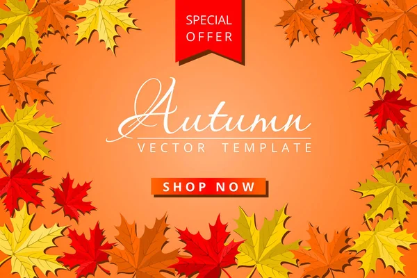 Autumn Maple Leaves Sale Layout Special Offer Web Banner Template — Stock Vector