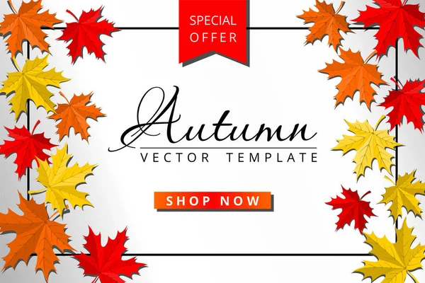 Autumn Sale Web Banner Template Maple Leaves Special Offer Layout — Stock Vector