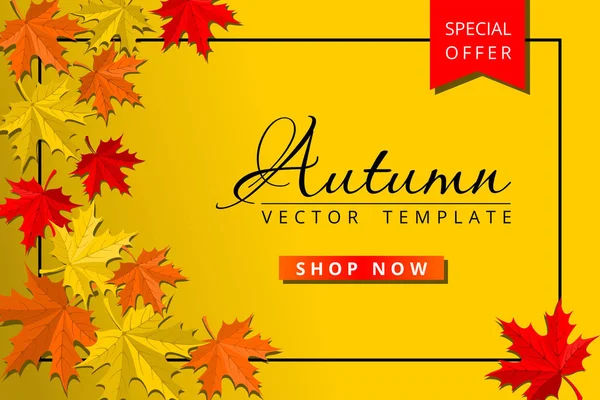 Autumn Sale Template Maple Leaves Special Offer Web Banner Layout — Stock Vector