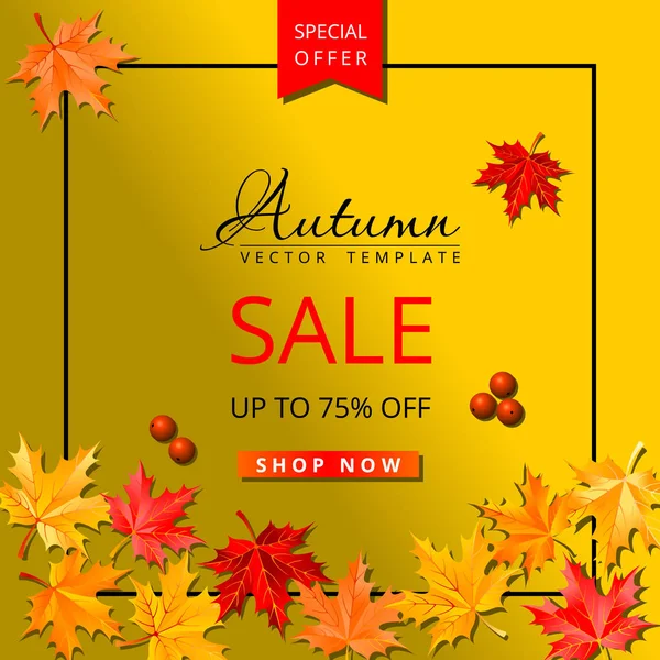 Autumn Sale Template Maple Leaves Special Offer Instagram Layout Yellow — Stock Vector