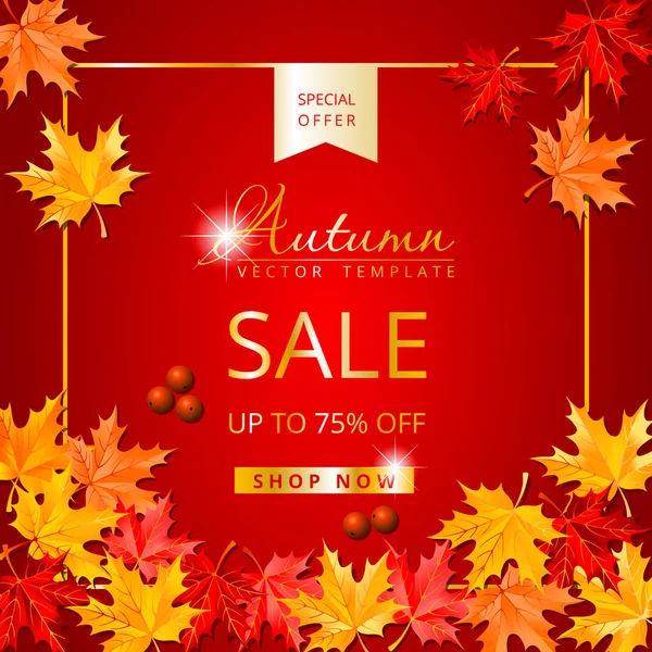 Autumn Sale Template Maple Leaves Special Offer Instagram Layout Yellow — Stock Vector