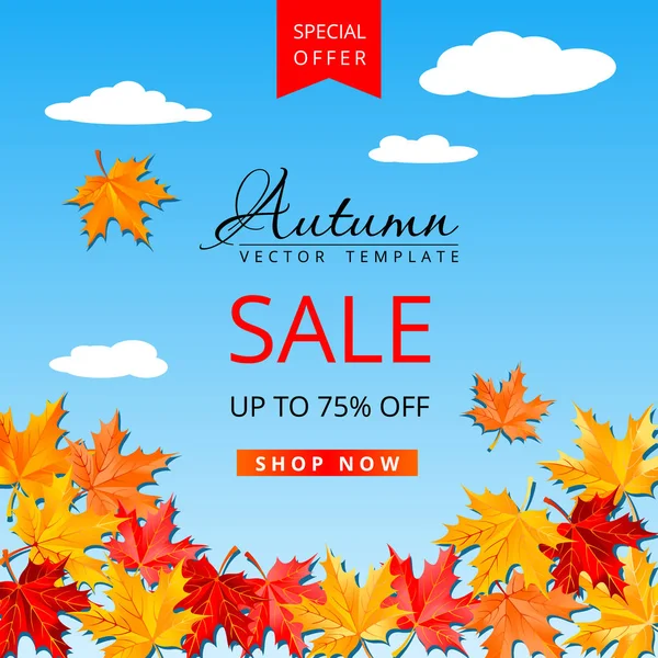 Autumn Sale Template Maple Leaves Special Offer Instagram Layout Yellow — Stock Vector