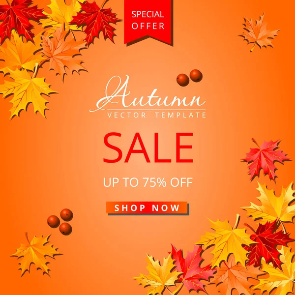 Autumn Sale Template Maple Leaves Special Offer Instagram Layout Yellow — Stock Vector