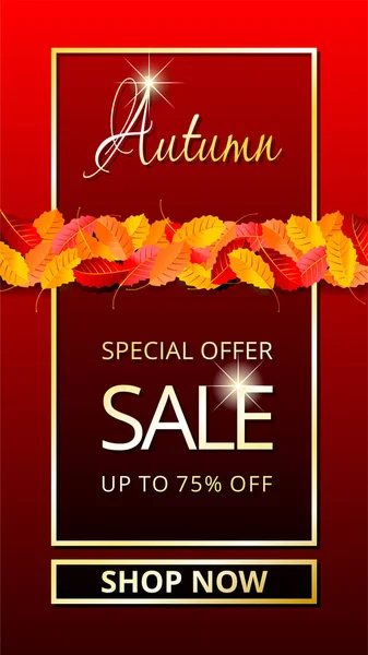 Seasonal Autumn Sale Special Offer Instagram Stories Template Red Background — Stock Vector