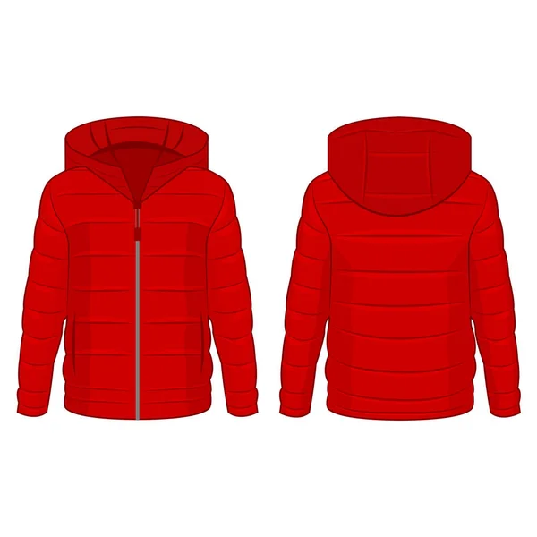 Red Winter Zipped Jacket Hood Isolated Vector White Background — Stock Vector