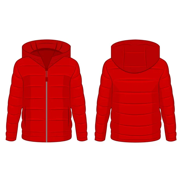 Chaqueta Con Cremallera Invierno Rojo Con Capucha Aislada Vector Fondo — Archivo Imágenes Vectoriales