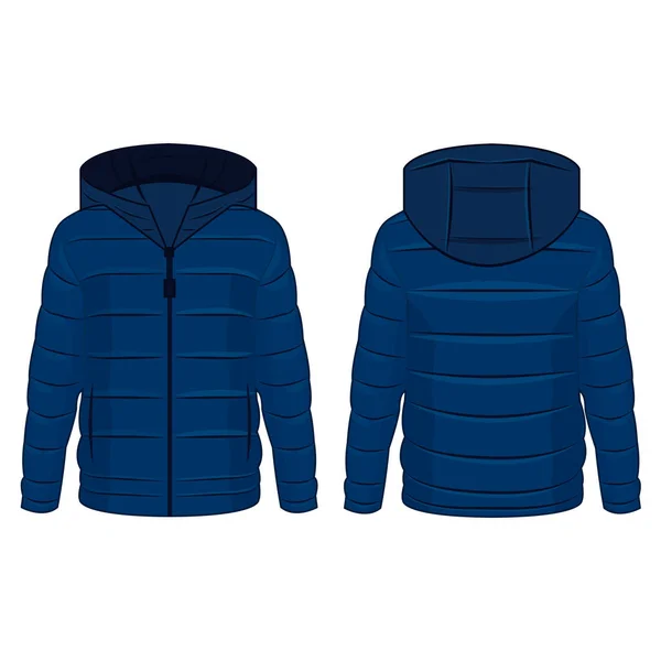 Giacca Blu Invernale Con Zip Cappuccio Vettore Isolato Sullo Sfondo — Vettoriale Stock