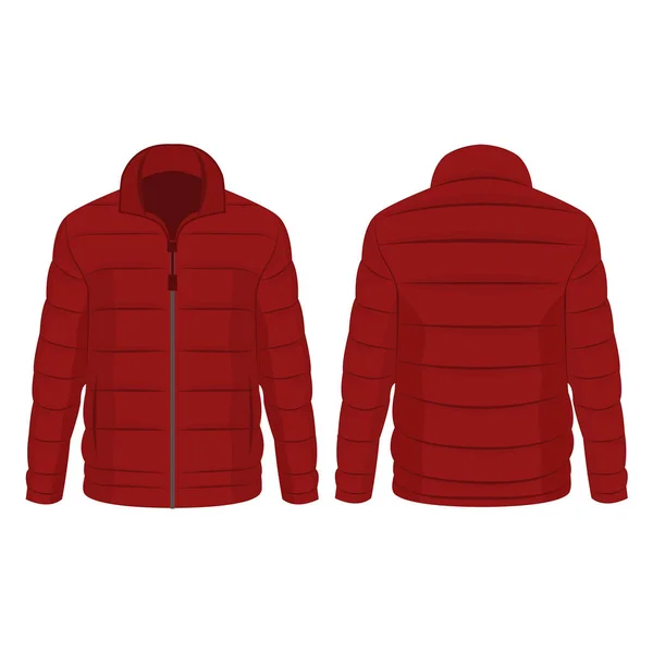 Inverno Vermelho Escuro Zipado Jaqueta Vetor Isolado Fundo Branco —  Vetores de Stock