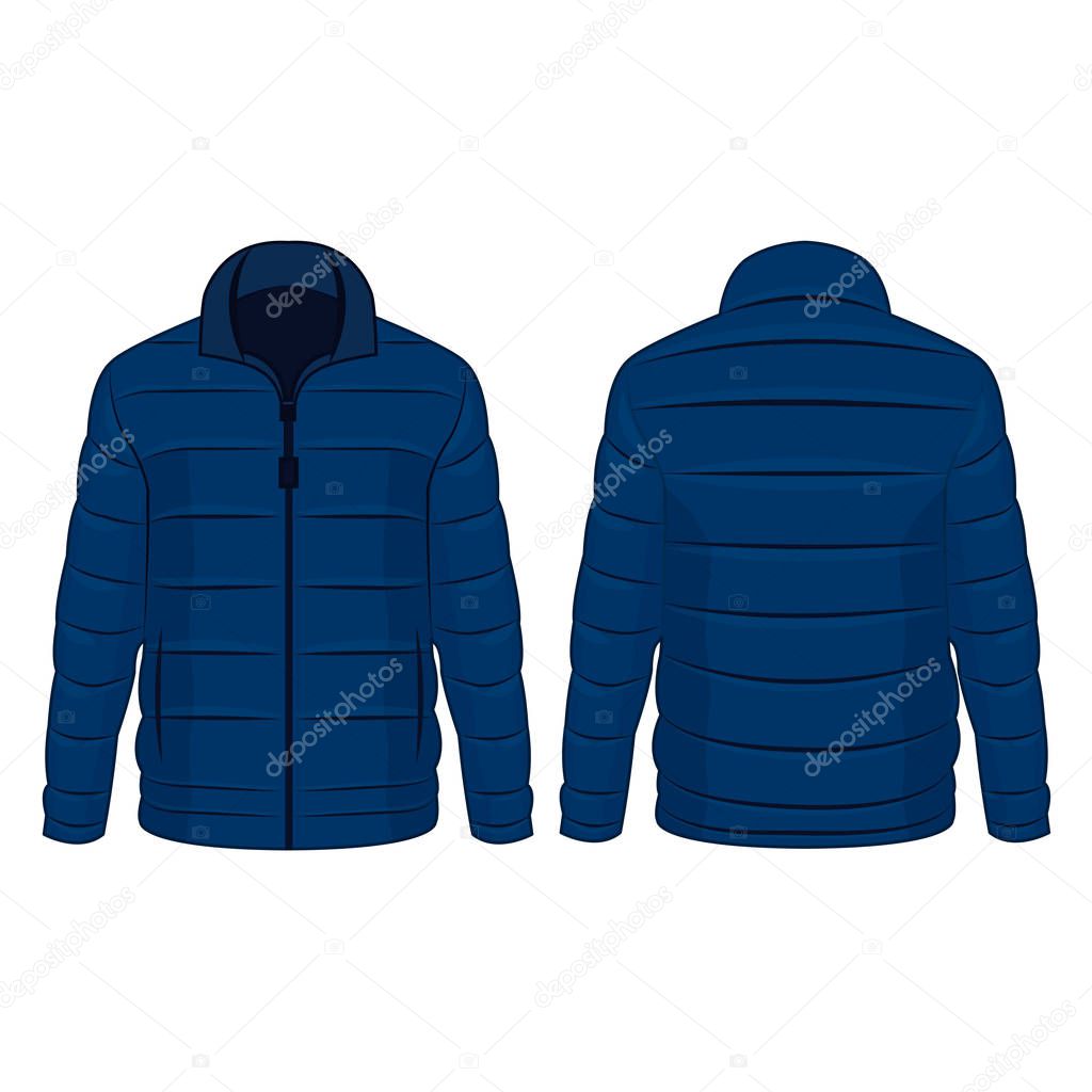 Blue winter zipped down jacket isolated vector on the white background