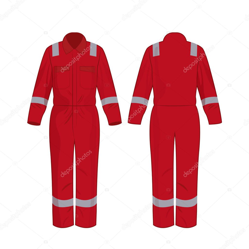 Red work overalls with safety band isolated vector on the white background