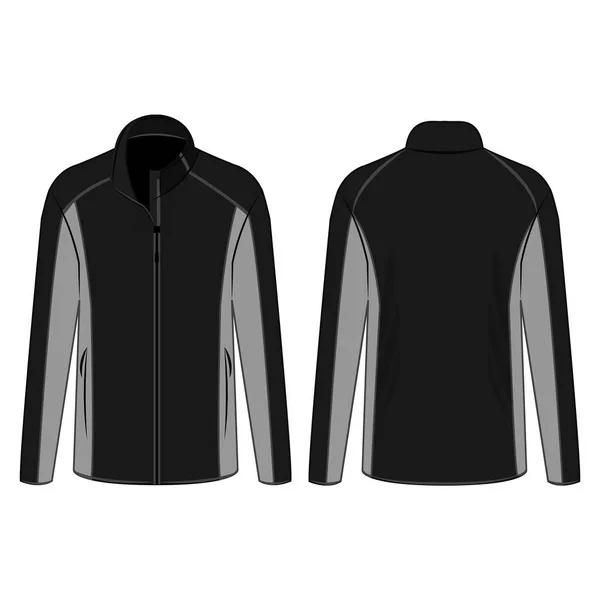 Black Grey Sport Winter Zipped Fleece Jacket Isolated Vector White — Stock Vector
