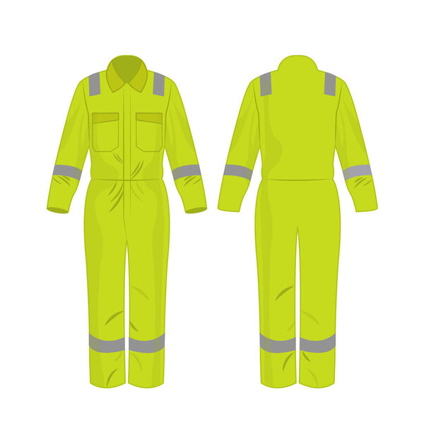 yellow green work overalls with safety band isolated vector on the white background