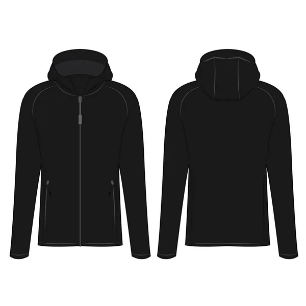 Black Sport Zipped Jacket Hood Isolated Vector White Background — Stock Vector