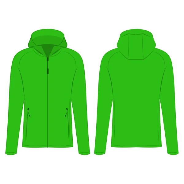 Giacca Leggera Verde Sport Con Zip Con Cappuccio Vettore Isolato — Vettoriale Stock